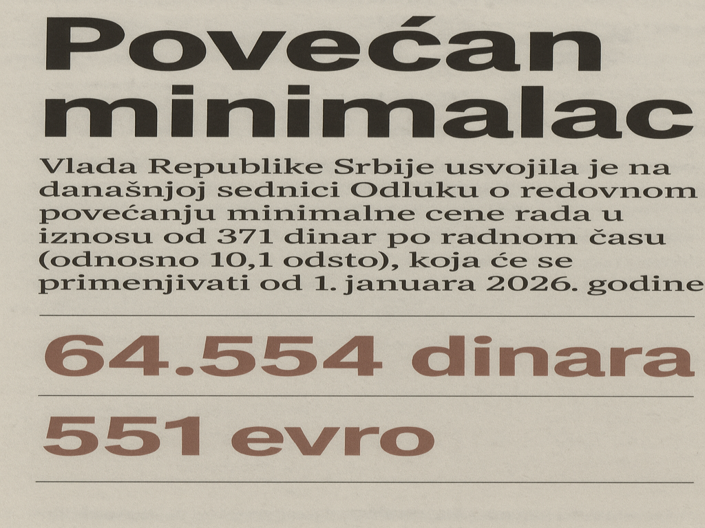 Vlada Srbije-povećan minimalac